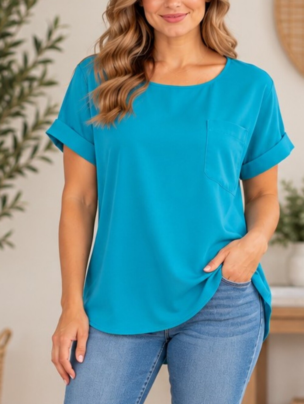 Metaphor Turquoise Short-Sleeve Top – Size Large